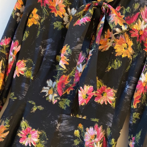 The KOOPLES | Black Floral Long Sleeved Tie Dress women’s XS - Picture 7 of 9